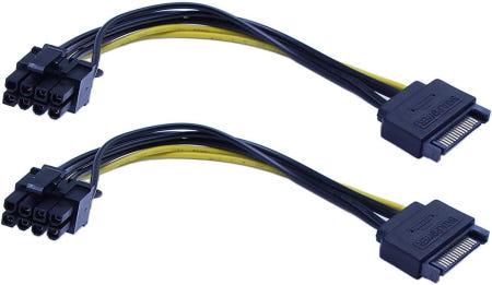 [해외]zdyCGTime 2팩 15핀 SATA 남성용 8핀(6+2핀) PCI-Express 여성 비디오 카드 전원 어댑터 케이블(6+2핀) 8핀 PCI-E 그래픽 케이블(20CM/