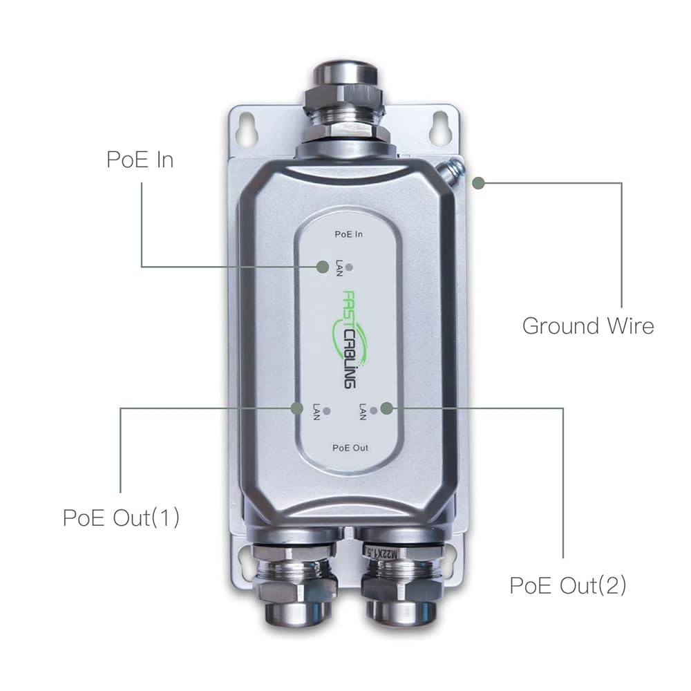 FASTCABLING 90W 실외 PoE 익스텐더 100m(322피트) 등급, 산업용 2 메시용 카메라, 완벽한 IP67 PTZ 방수, 고출력 포트, 디자인 금속 반복, - 상세 이미지 2