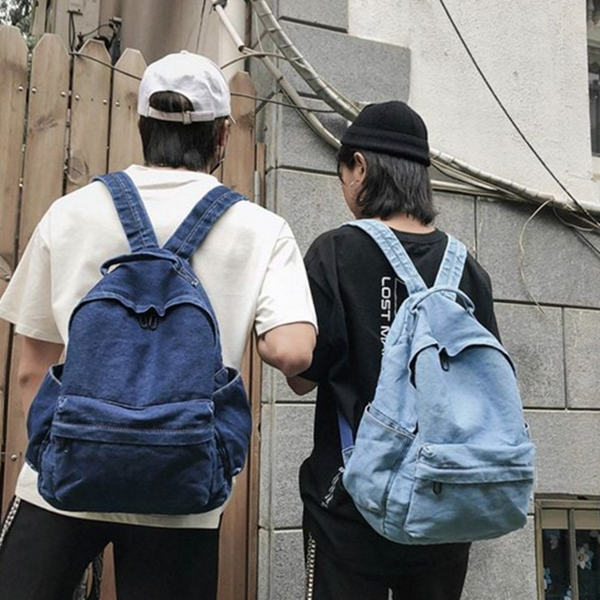 데 여성 데님 백팩 캠퍼스 캐주얼 백팩 나들이 진청 연청 - 상품 이미지