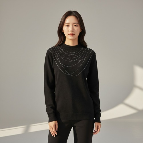 엄마옷 조이마담 T51814 물결 큐빅 니트 티셔츠 중년여성의류 - 상품 이미지