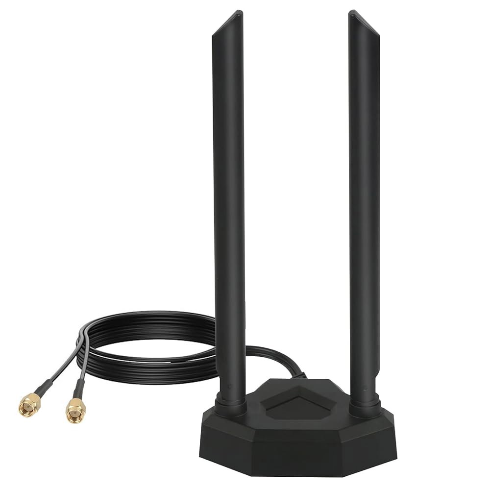 Nelawya 듀얼 밴드 Wi-Fi 안테나 라우터 어댑터 카드 WLAN 2.4GHz RP-SMA 실내 5GHz 무선 PCI 마그네틱 보안 8dBi Dlink와 베이스 호환 블루투스 - 상품 이미지