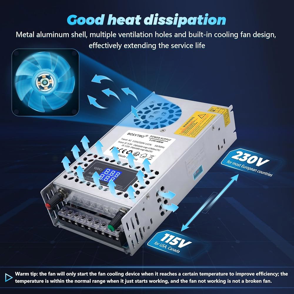 BOSYTRO 24V 조절 가능한 DC 110V/220V 3D 장치 0-24V 벅 12V 컨버터, - 공급 LED 프린터, CCTV 10V 디지털 전원 실험실용 600W, 스위칭 - 상세 이미지 3