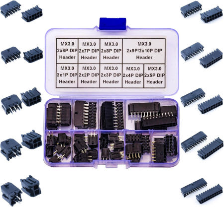 [해외]요에루요 마이크로핏 3.0mm DIP 헤더 몰렉스 커넥터 키트와 호환되는 MX3.0 듀얼 로우 2 2/3/4/5/6/7/8/9/10/12P 스루 홀 탑 타입 수직