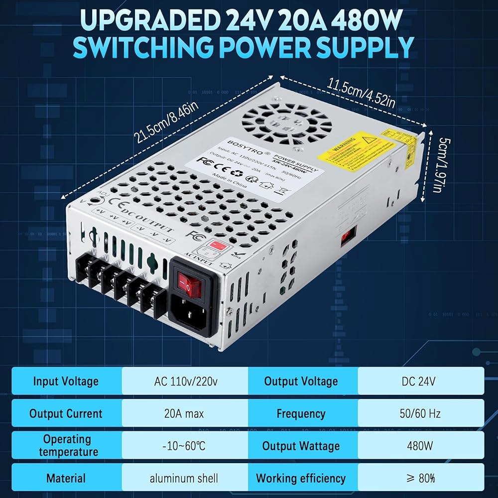 업그레이드된 출력 포트 24V 20A 24볼트 480W AC110V/220V 3D 보안 스위칭 없음) 범용 트랜스포머 공급 코드 장치, 전원 카메라 (SMPS), DC 시스템(전원 - 상세 이미지 2