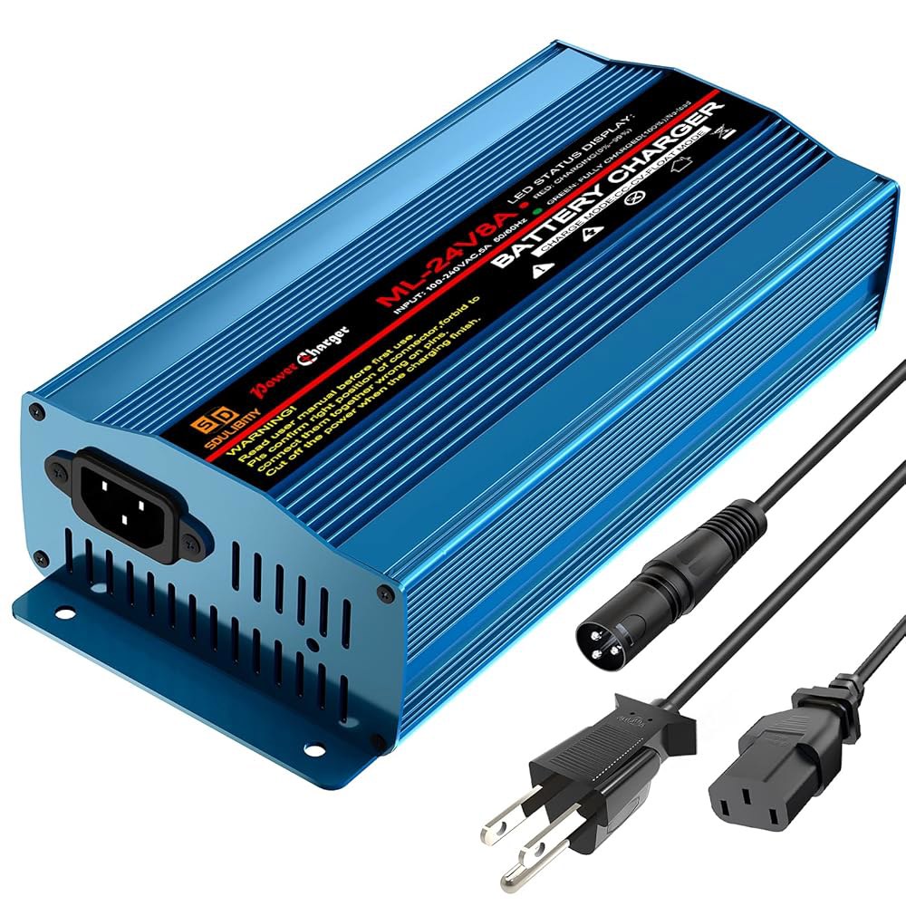 24V 8Amp 배터리 충전기, 휠체어용 XLR 커넥터가 장착된 자동 스마트 납축 트리클 충전기 유지 관리기, 밀폐형 AGM 배터리, 카 보트, 잔디 깎는 기계 - 상품 이미지