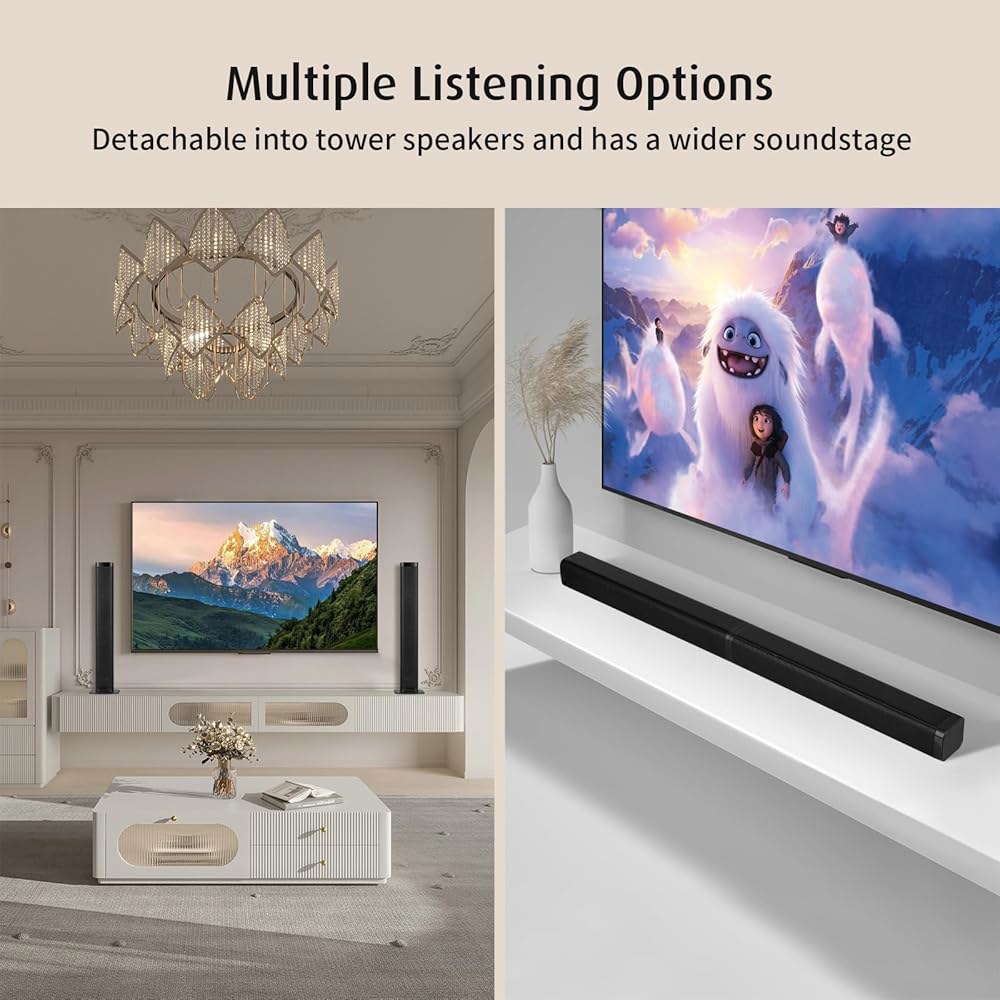 Elimavi 14.9cm(5.5인치) 서브 우퍼가 있는 바 2-in-1, 블루투스 TV, 홈 사운드 딥 시어터용 탈착식 서라운드 및 5.3 RCA, 베이스 2.1채널 게임 시스템 - 상세 이미지 2