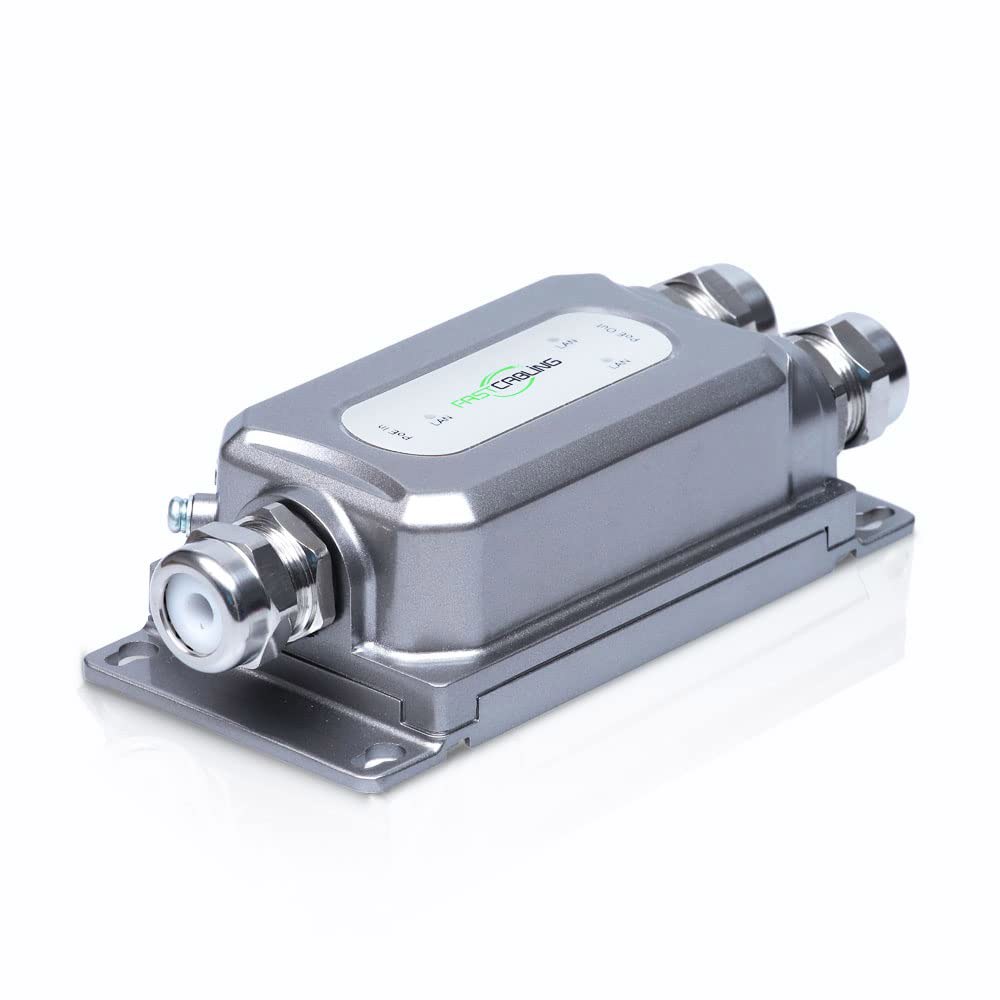 FASTCABLING 90W 실외 PoE 익스텐더 100m(322피트) 등급, 산업용 2 메시용 카메라, 완벽한 IP67 PTZ 방수, 고출력 포트, 디자인 금속 반복, - 상품 이미지