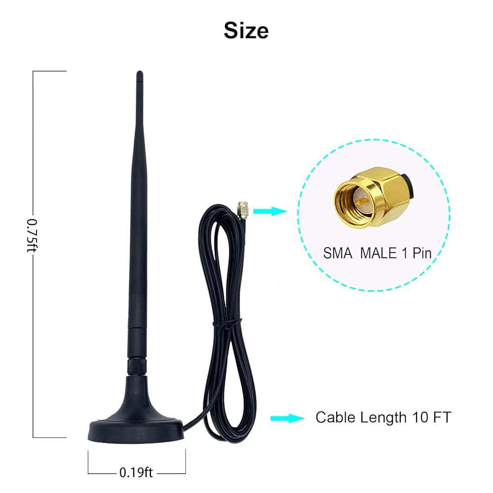 VOONOA 2.4GHz Wi-Fi 안테나, 3m(10피트) 케이블, SMA 컴퓨터 수 베이스 카메라용 안테나 네트워크 연장 무선 부스터 PC 라우터 커넥터 백업 마그네틱 데스크탑 - 상세 이미지 2