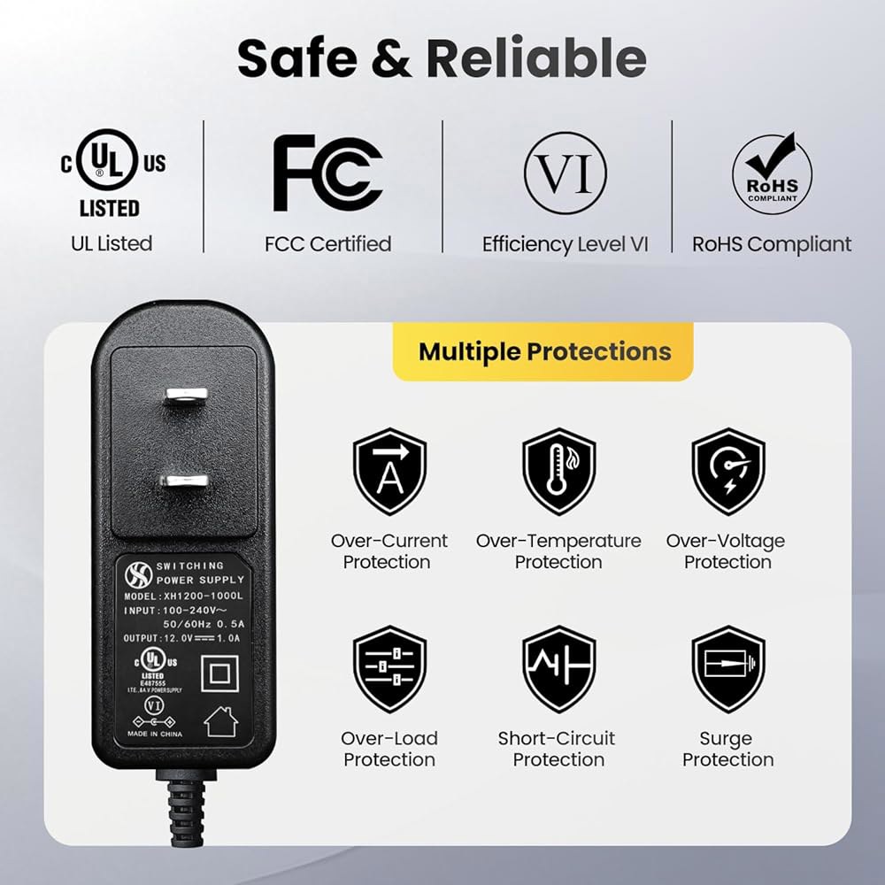 UL 등록 5팩 12V 1A 조명, 전원 1000mA 등을 12W 스위칭 GPS, LED 공급 스캐너 스피커, 어댑터, 위한 3m(10피트) 어댑터 CCTV 라우터, AC/DC - 상세 이미지 3