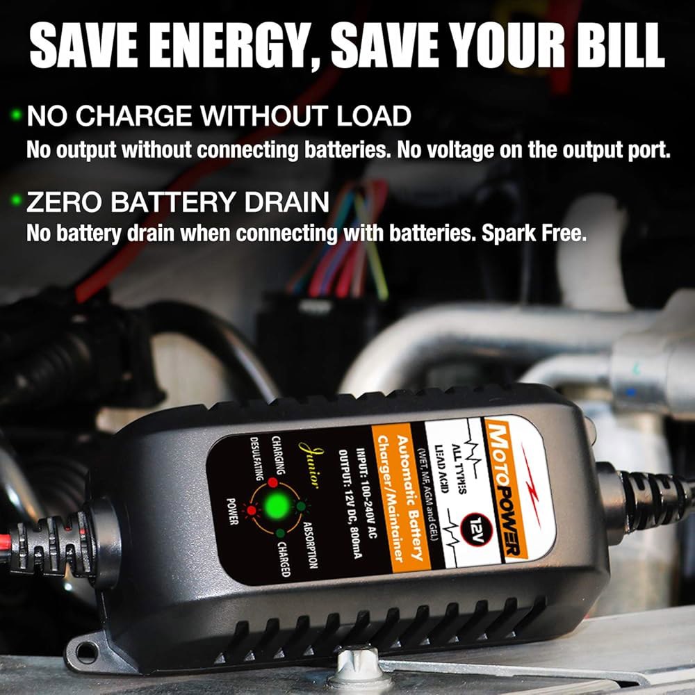 모토파워 MP00205A 12V 800mA 자동 배터리 충전기, 유지보수기, 트리클 탈황기, 2팩 2 - 상세 이미지 3
