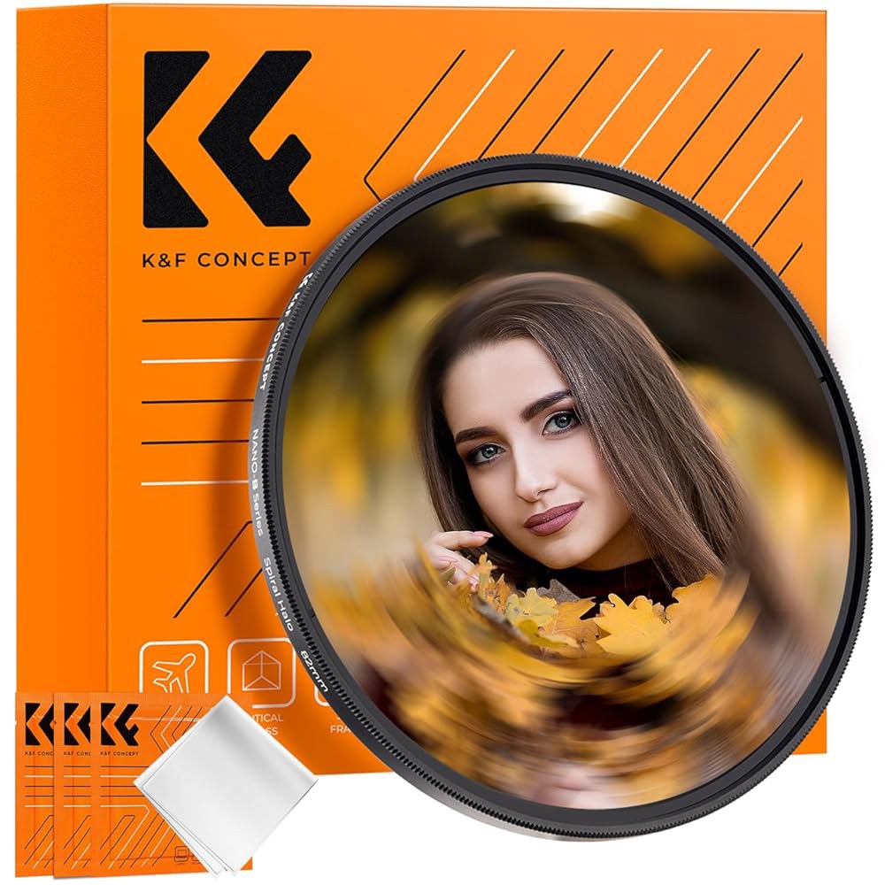 K&F 컨셉 77mm 나선형 헤일로 카메라 렌즈 필터, 렌즈용 클리닝 천이 포함된 프리미엄 광학 유리 스월 특수 효과 필터 58mm - 상품 이미지
