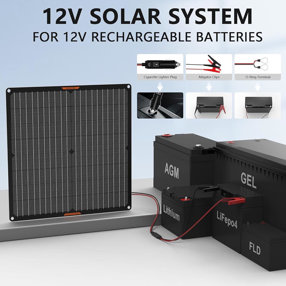태양광 패널 30W 12V 자동차 배터리 충전기 휴대용 방수 트리클 충전기, 악어 클립 포함 10W Solar Panel - 상세 이미지 2