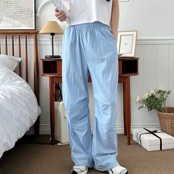 루즈핏 여성 스트링 팬츠 데일리 여성 와이드 팬츠 고무줄 여름 - 상품 이미지