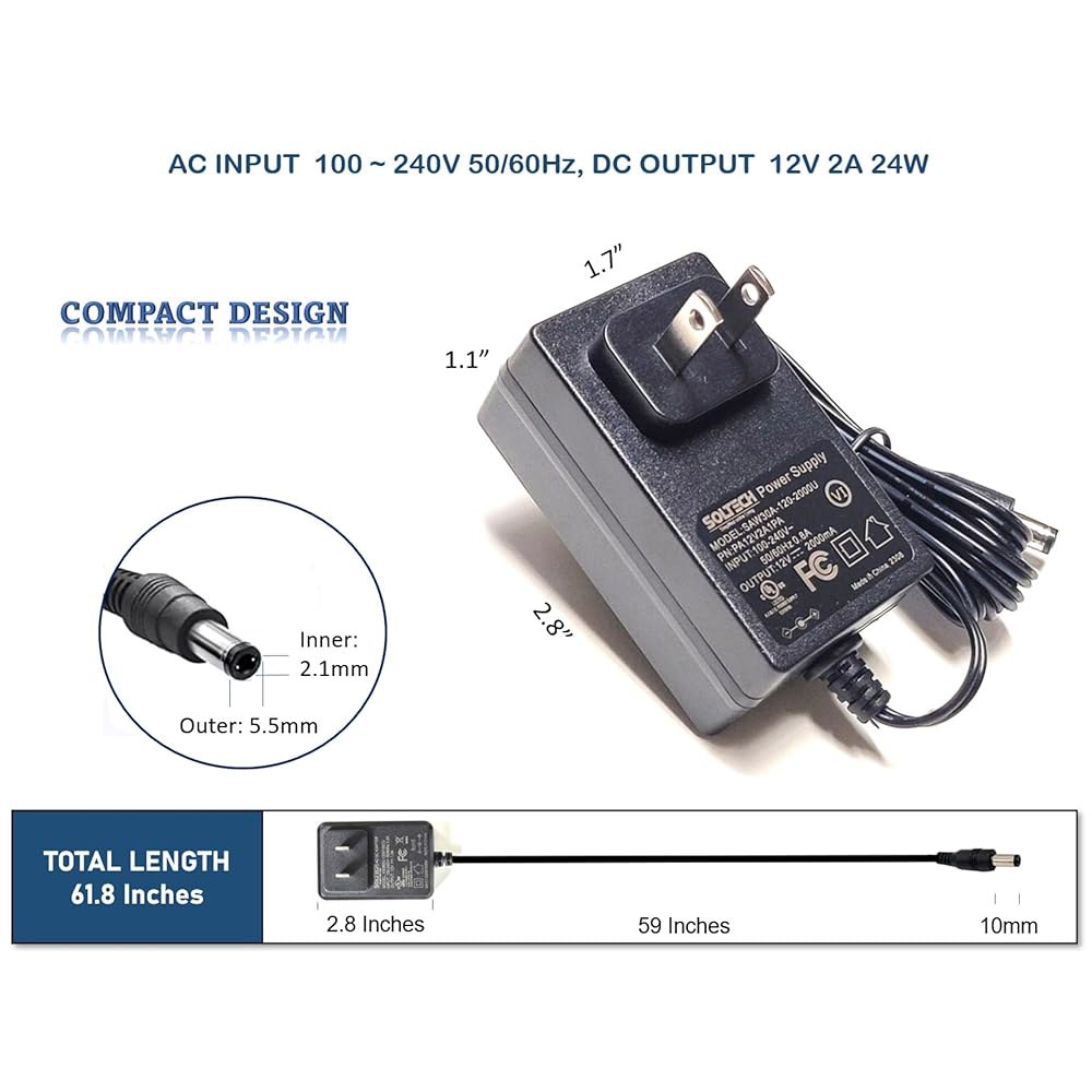 SOLTECH 12V 보안 카메라 전원 어댑터, 2000mA 5.5 공급 2.1/2.5mm, UL CCTV 컨버터 4방향 X 2A DC 스플리터, 장치 100-240V 등록 - - 상세 이미지 2
