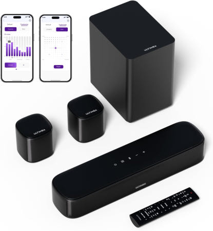 [해외]ULTIMEA 5.1ch 사운드 바(서브우퍼 포함) TV용 홈 시어터 가상 서라운드 시스템 앱 제어 바 스피커 2개 옵트/AUX 피크 파워 250W 아우라 A30 U2501