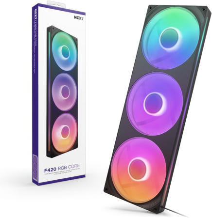 NZXT [해외]NZXT F420 RGB 코어 - 420mm 싱글 프레임 팬 유닛 140mm 3개 포함 속도 및 조명 제어 높은 정압 공기 흐름 유체 다이내믹 베어링 팬당 8개의 aRGB