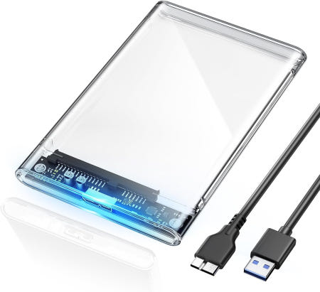 POSUGEAR POSUGEAR 2.5인치 외장 하드 드라이브 인클로저 USB 3.0에서 SATA III까지 7mm/9.5mm SSD HDD용 투명 케이스(UASP 포함) WD 도시바 삼성 PS4