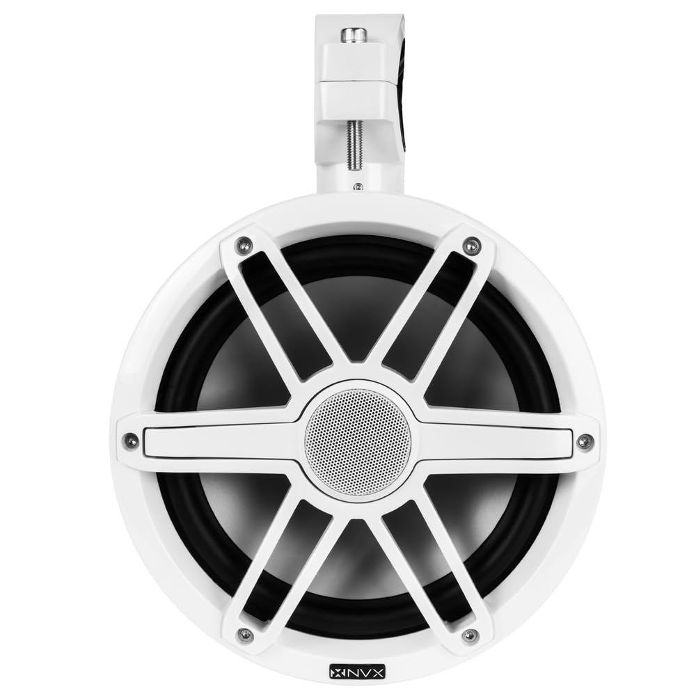 NVX MVTSP8W (쌍) - 750W 화이트 20.3cm(8인치) 359 조명 포함 (250W 회전 LED 양방향 클램프 RMS) 피크 타워 및 V-시리즈 스포츠 스피커, 마린 - 상세 이미지 3