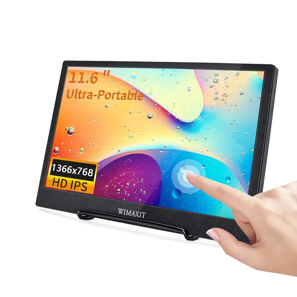 WIMAXIT 12인치 휴대용 모니터 듀얼 USB-C 폰용 디스플레이 스피커 미니 PS4 1366x768 PC 컴퓨터 USB 타입-C 터치스크린 HDMI Xbox 노트북 IPS - 상품 이미지