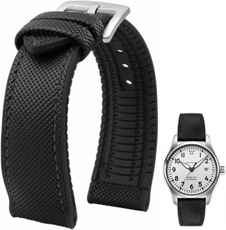 Danxancy Flagship Store [해외]댄싱 FKM 고무 나일론 시계 밴드 20mm 22mm 24mm 불소 방수 소프트 통기성 내구성 남성용 범용 교체 스트랩 20mm Black