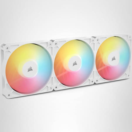 [해외]Corsair RS120-R ARGB 120mm PWM 후진 팬 – 로터 +5V 연결 8개의 RGB LED 고압 데이지 체인 마그네틱 돔 베어링 제로 RPM 모드 트리플 팩