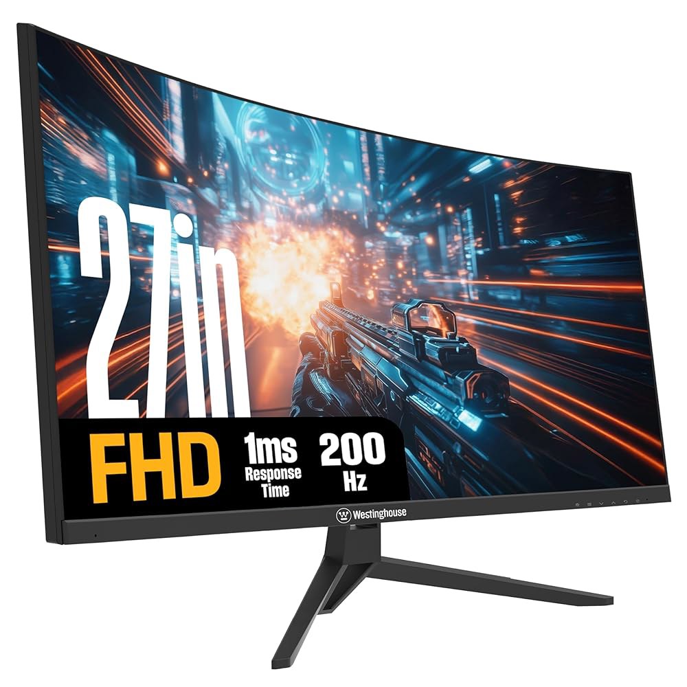 Westinghouse 27인치 곡선형 풀 HD PC 디스플레이포트, 모니터, x AMD 지원, 2개 로우 FreeSync 내장 200Hz, 스피커가 1080, 게이밍 1500R - 상품 이미지