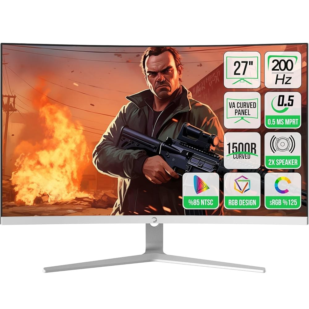 GAMEPOWER T50 27인치 1500R 곡선형 VA 듀얼 게이밍 sRGB, 백라이트, 1080p, 패널, 125 HDR, 제로 0.5ms 풀 응답 프레임, 스피커, RGB - 상품 이미지