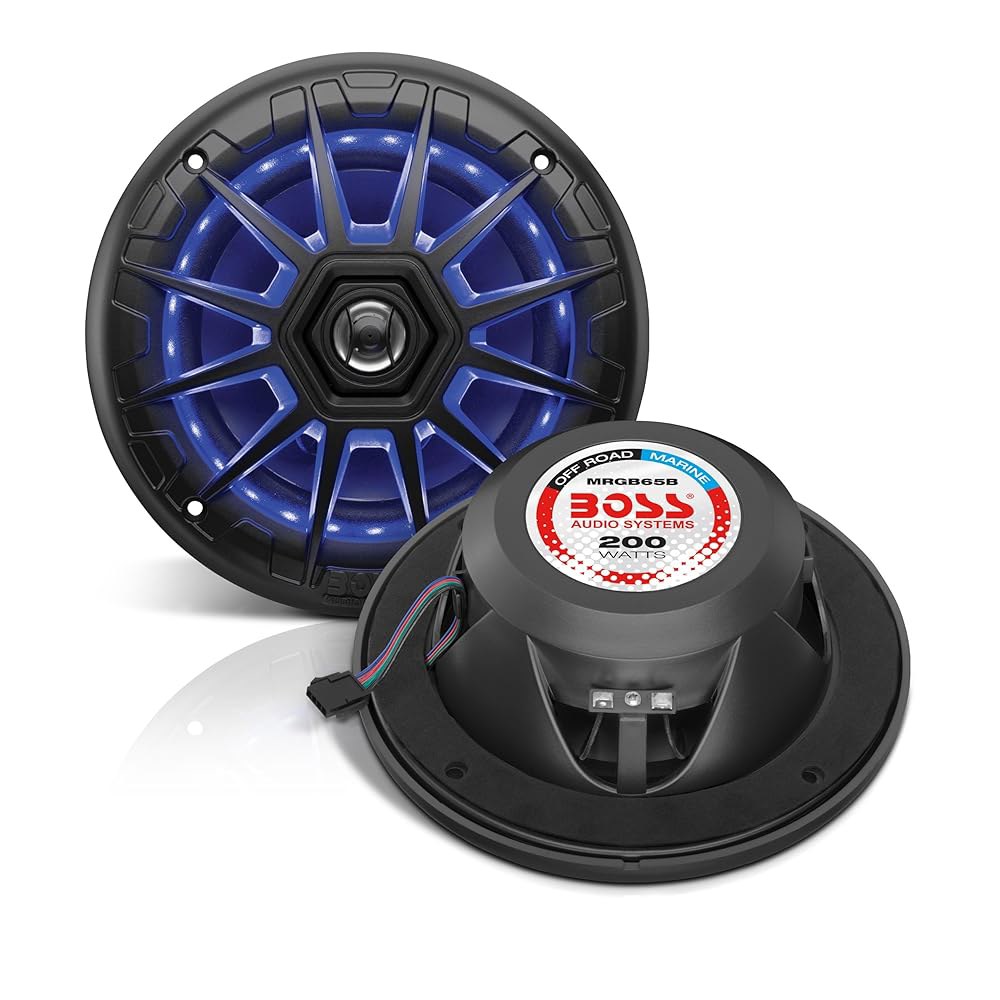 BOSS 오디오 시스템 MRGB65B 16.5cm(6.5인치) 200와트, 100와트, 컬러 양방향, 쌍당 멀티 판매 스피커 - 조명, 내후성, 쌍으로 레인지, 마린 한 각 - 상품 이미지