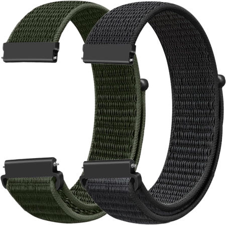FTYQUEE [해외]FTYKEE 2팩 나일론 시계 밴드 16mm 18mm 19mm 20mm 22mm 퀵 릴리스 교체 손목 조절 가능한 신축성 스트랩 패브릭 남성용 Army Green + 18m
