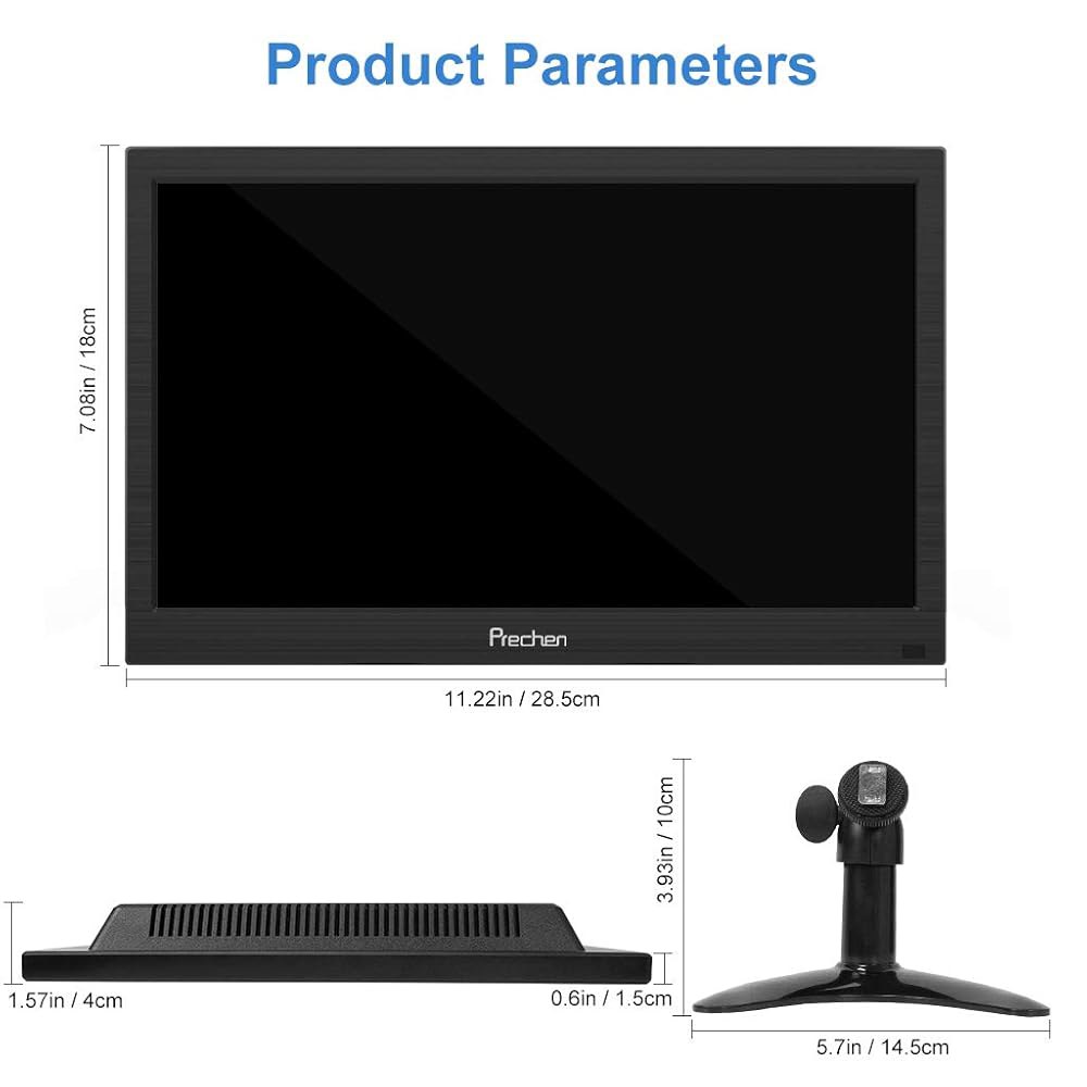 Prechen 11.6인치 보안 모니터, 소형 감시용 DVR 카메라 컴퓨터 USB CCTV 1366x768 모니터 AV 가정 디스플레이, BNC 및 입력, 사무실 VGA 감시 포함 - 상세 이미지 2
