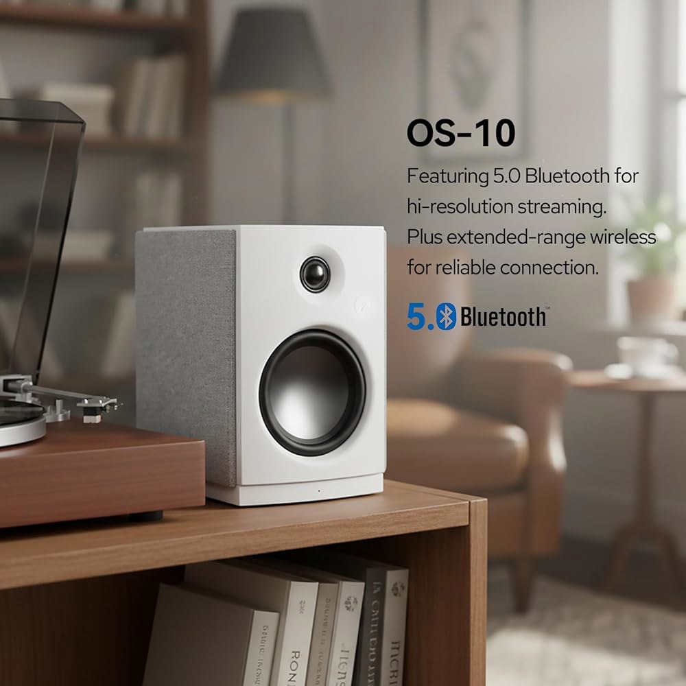 HiVi-Swans OS-10 HiFi 스테레오 스피커, 우퍼, 포함 화이트 62w 데스크 10.2cm(4인치) 블루투스 스피커 터치 컴퓨터 PC/휴대폰/TV용 책장 다이나믹 컨트 - 상세 이미지 3