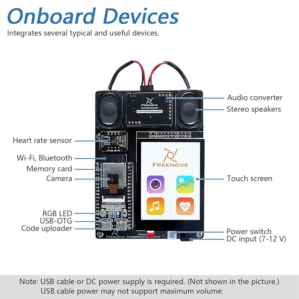 Freenove ESP32-S3 ESP32 S3 CAM용 심박수 스크린 키트 무선, 튜토리얼 마이크로 스피커 (포함), 코어 온보드 스테레오 코드 센서, 카메라 듀얼 터치 개발 - 상세 이미지 3