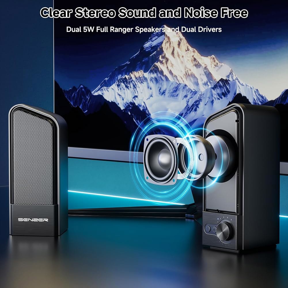 SENZER CS20 2 in 1 있는 사운드 태블릿용 플러그 블루투스 모니터 클리어 조명, 데스크톱용, USB 노트북 휴대폰 볼륨 RGB 스피커 손잡이가 게이밍 PC 앤 바, - 상세 이미지 3