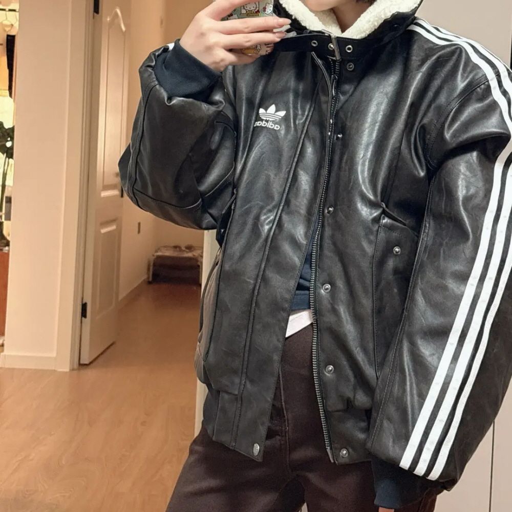 아디다스 PU PAD JKT 캐주얼 무스탕 가죽 자켓 블랙 KF3691 이미지 8