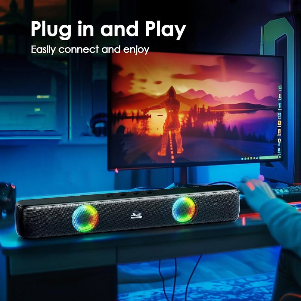 LEOTEC FM 라디오가 있는 컴퓨터 바, 입력, PC 타입 사운드, 휴대용 사운드 데스크톱 TF, 노트북 스테레오 USB 스피커, 충전, AUX 모니터용 C 미니 - 상세 이미지 3