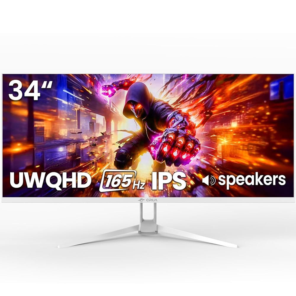 34인치 화이트 게이밍 모니터, 165HZ/144HZ, DP 120 sRGB, 내장 및 포함, 스피커 지원, 1.4, 스크린 울트라와이드 컴퓨터 IPS FreeSync 2.0 HD - 상품 이미지