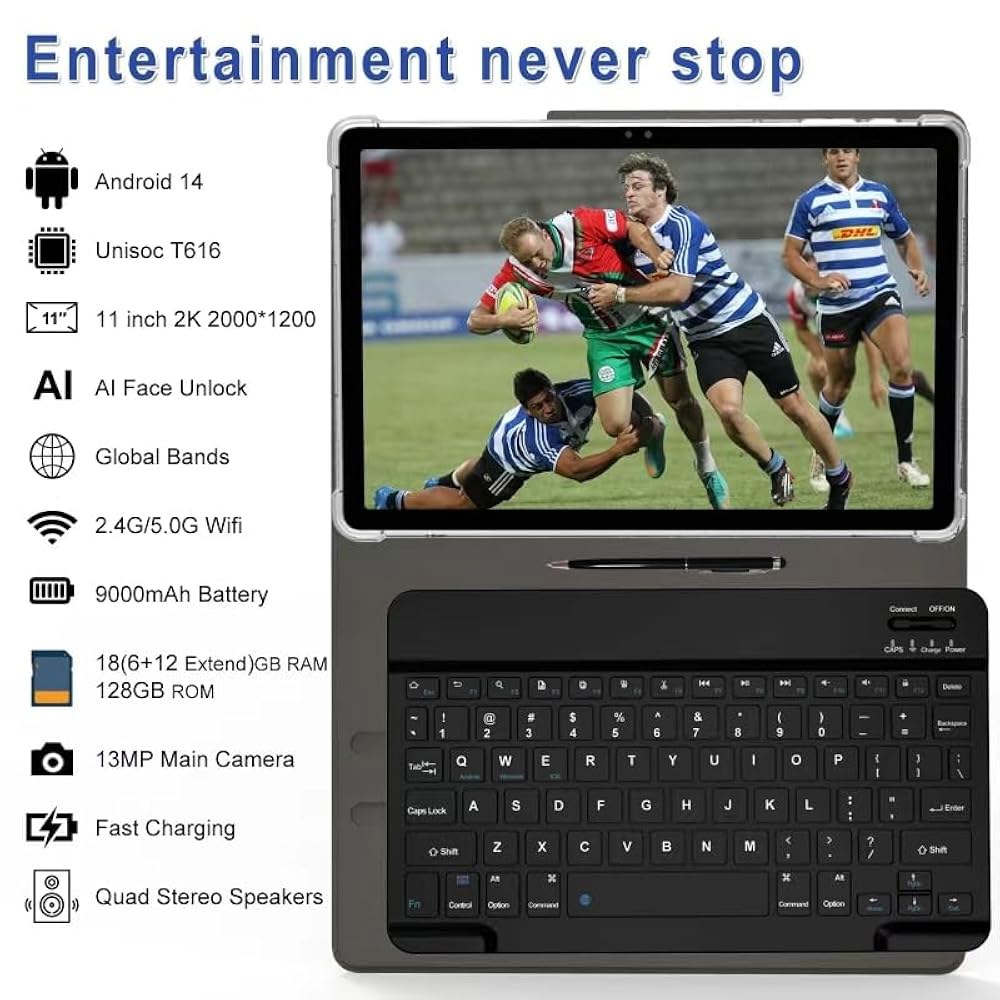 2025 최신 11인치 태블릿 안드로이드 2 14 x Wi-Fi, 디스플레이 케이스 확장, 5+5+13MP 2000 스피커 태블릿, 4개, 5G 스타일러스, ROM+1TB 18GB - 상세 이미지 2