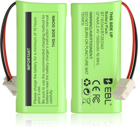 [해외]EBL BT183342/BT283342 2.4V 1000mAh Ni-MH 배터리 AT&T VTech 무선 전화 BT166342/BT266342 CS6709 Pack of 2