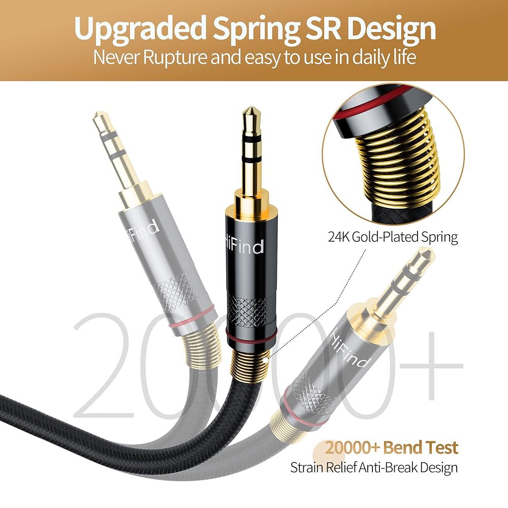 HiFind 3.5mm AUX 케이블 3m(10피트) 사운드-실버 자동차, 스테레오 0.3cm(1/8인치) SR-차폐) 오디오 (리얼 휴대폰용 홈 코드 하이파이 스테레오, 헤드폰, - 상세 이미지 2
