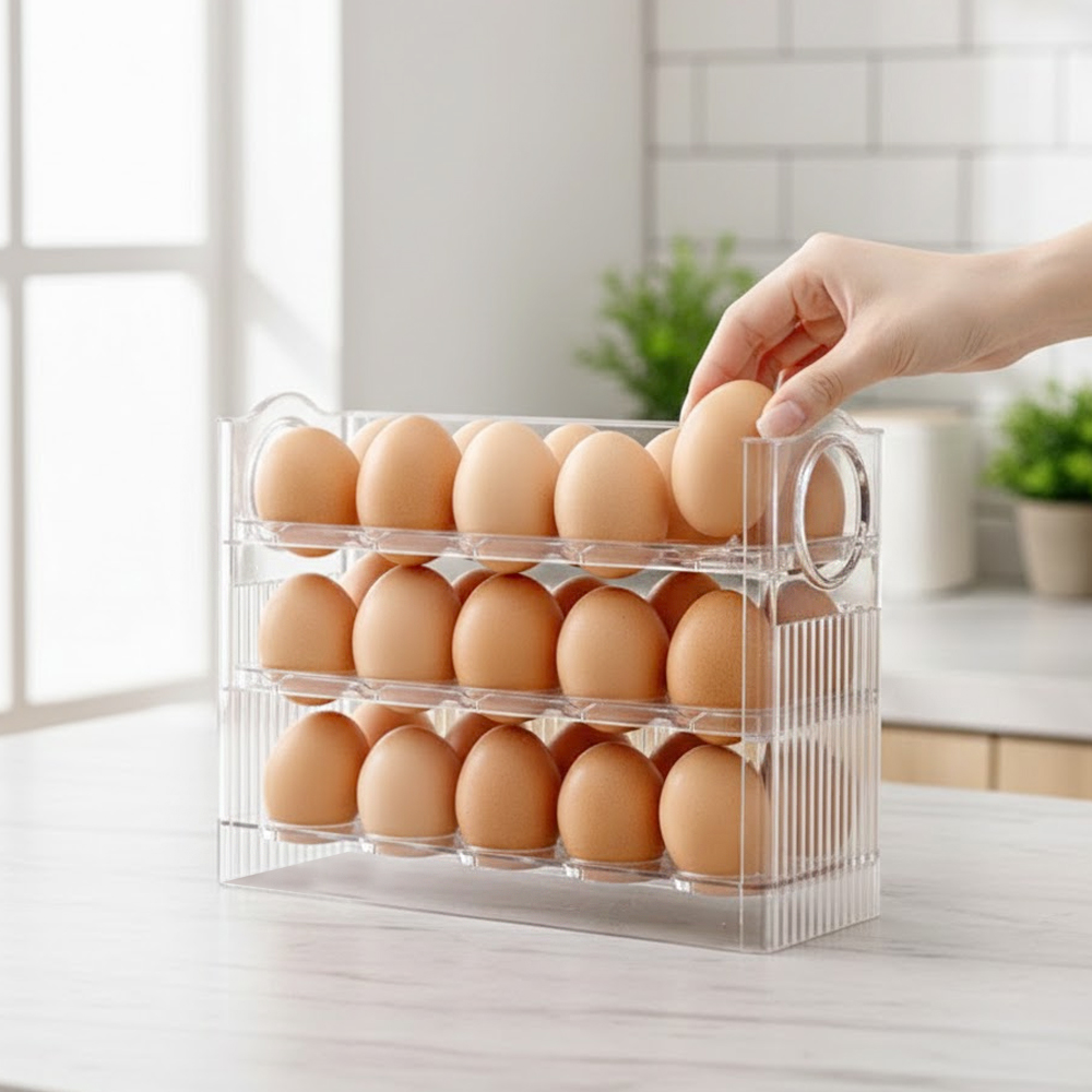 스토리빙 계란 트레이 보관함 30구 3단 자동 플립 제품 이미지