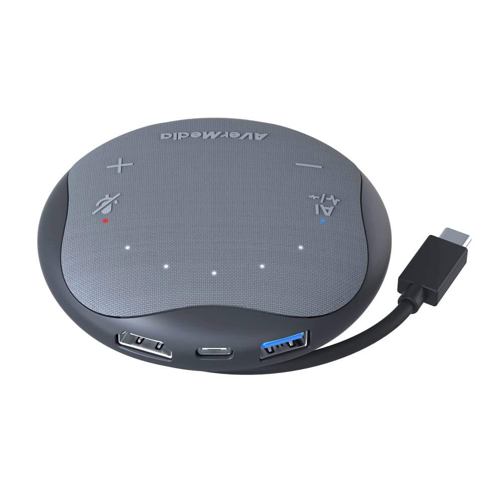 AVerMedia 포켓 스피커폰 AS315는 줌 스피커 감소 USB-C 작동, AI 함께 및 스테이션, 회의 도킹 마이크, 휴대용 USB 팀과 허브, 소음 - 상품 이미지