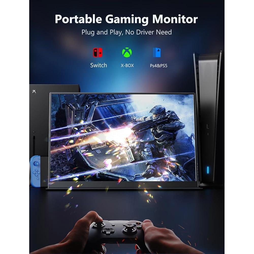 MAGICRAVEN 4K 휴대용 모니터, 17.3인치 400Nits 3840x2160 C 디스플레이, USB 스피커 PC 커버, 노트북 PS4/5 및 IPS Xbox 스위치용 폰 - 상세 이미지 2