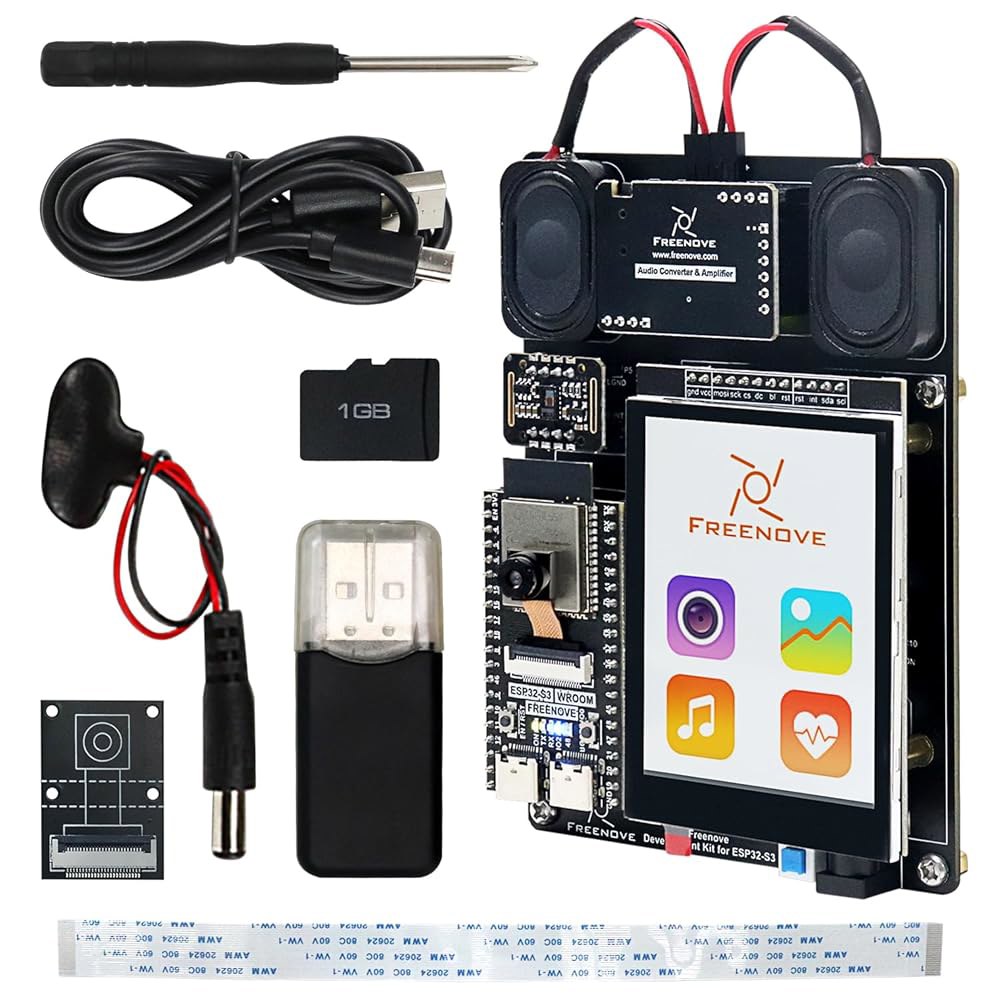 Freenove ESP32-S3 ESP32 S3 CAM용 심박수 스크린 키트 무선, 튜토리얼 마이크로 스피커 (포함), 코어 온보드 스테레오 코드 센서, 카메라 듀얼 터치 개발 - 상품 이미지