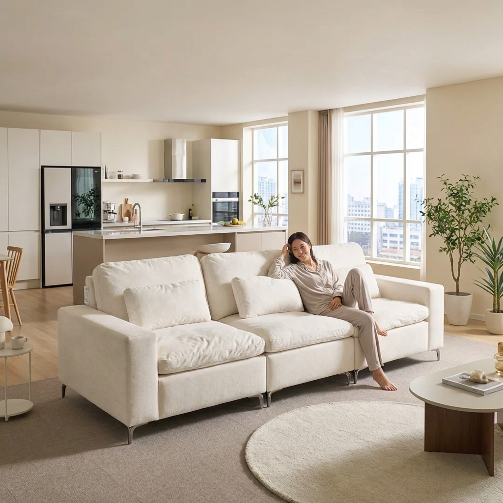 세인트블랑 라포 구스 스윙 패브릭 아쿠아텍스 이지클린 모듈 소파 sk 아이보리, 4인용