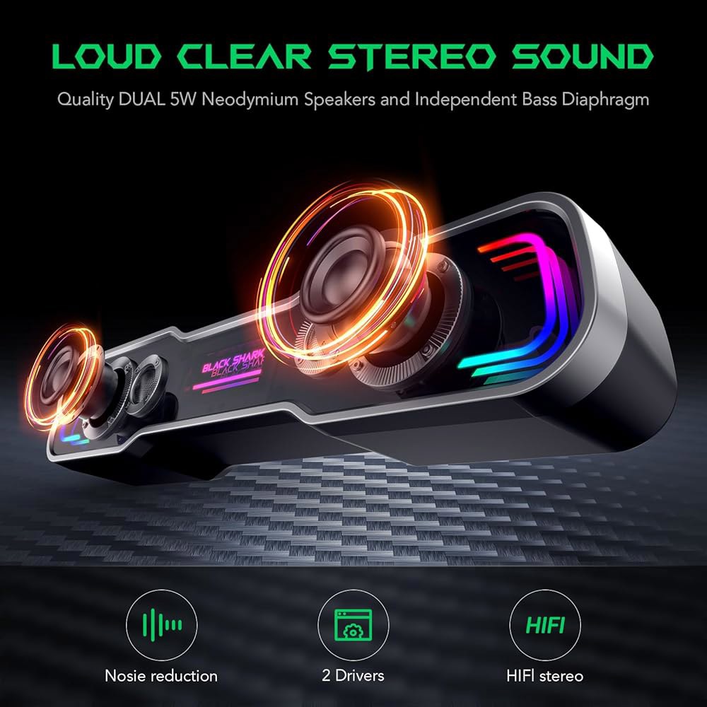 Black Shark 데스크톱용 블루투스 컴퓨터 모니터 조명 RGB 노트북용 레이어 멀티 C/USB (BS-SP1) 게이밍 다이나믹 USB 사운드 딥 데스크톱 바, 전원 PC 스피 - 상세 이미지 2