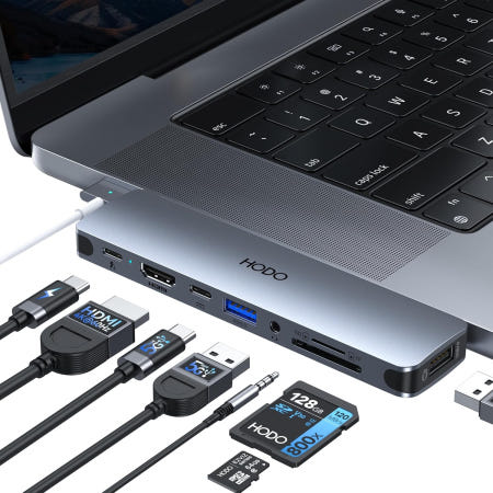 [해외]맥북 프로 에어 M3 M2 M1 2025-2018 13 14 16인치 어댑터 멀티포트 8인치 HDMI 썬더볼트 3 10G USB C&A Grey 8 IN 2 USB C HU