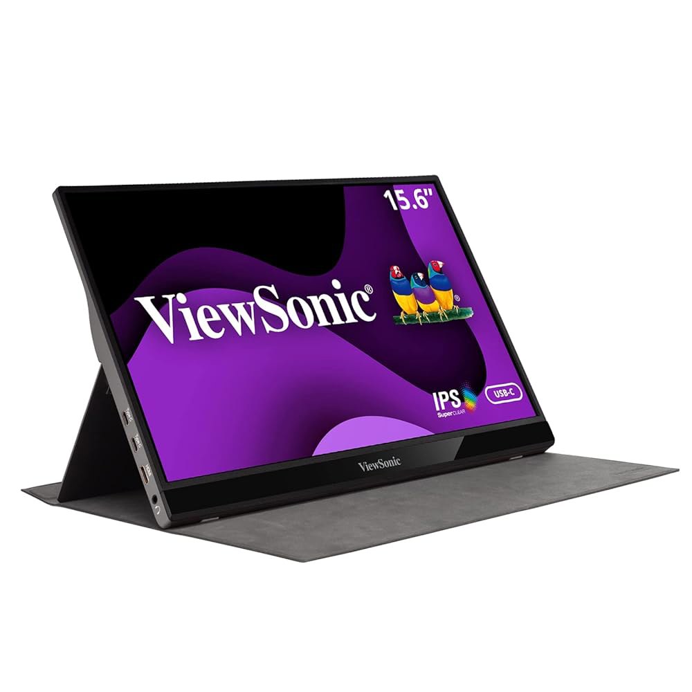 ViewSonic VG1655 15.6인치 1080p 휴대용 모니터, 듀얼 케어, USB 양방향 아이 전원 있는 커버가 C, IPS, 60W 마그네틱 내장 스탠드 스피커, - 상품 이미지