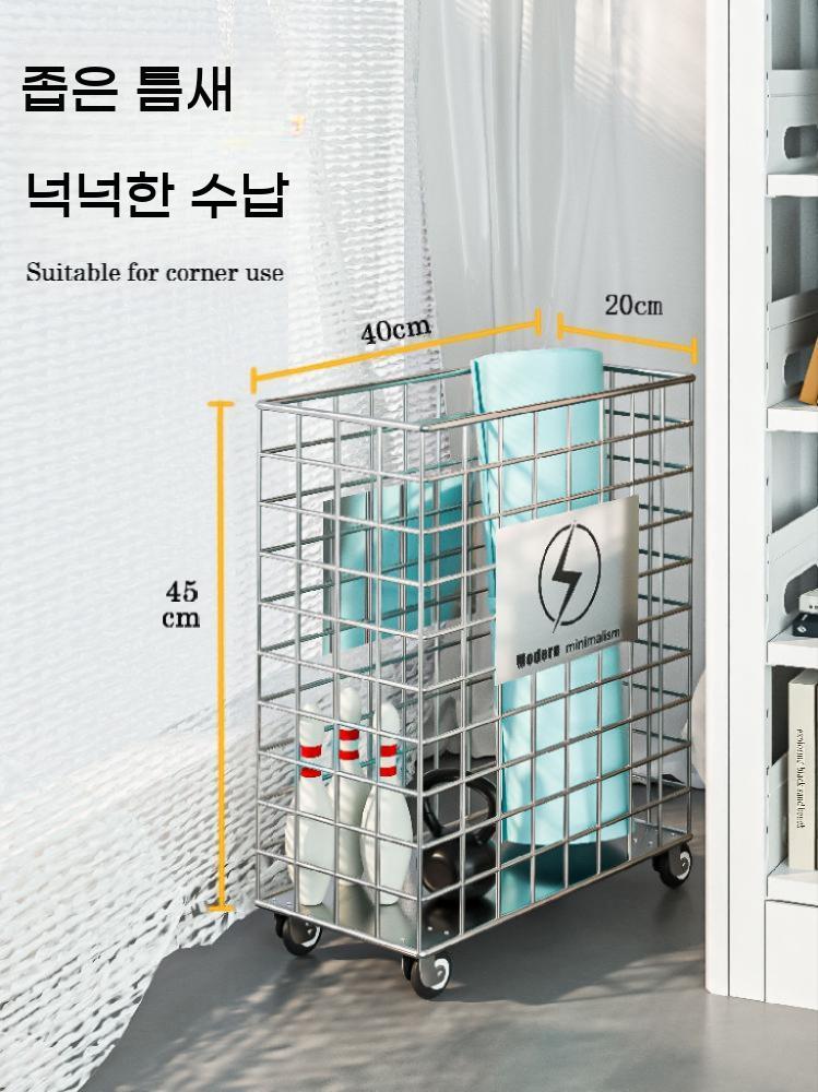이동식 트롤리 빨래 수납함 세탁실 세탁물 바퀴달린 스텐 수거함 바구니 철망 철제 세탁 - 상세 이미지 2