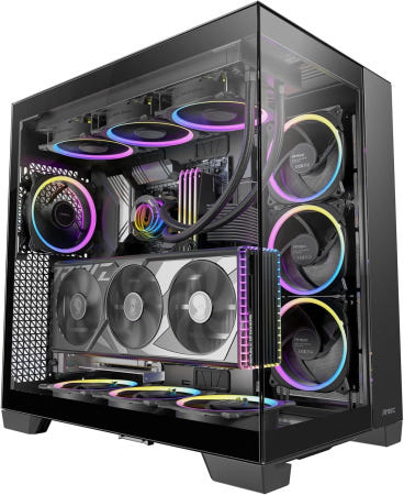 Antec [해외]Antec C8 팬 미포함 RTX 40 호환 듀얼 챔버 공구 없는 디자인 Type-C 360mm 라디에이터 지원 심리스 강화 유리 전면 및 측면 패널 고풍량 풀 타워 C8