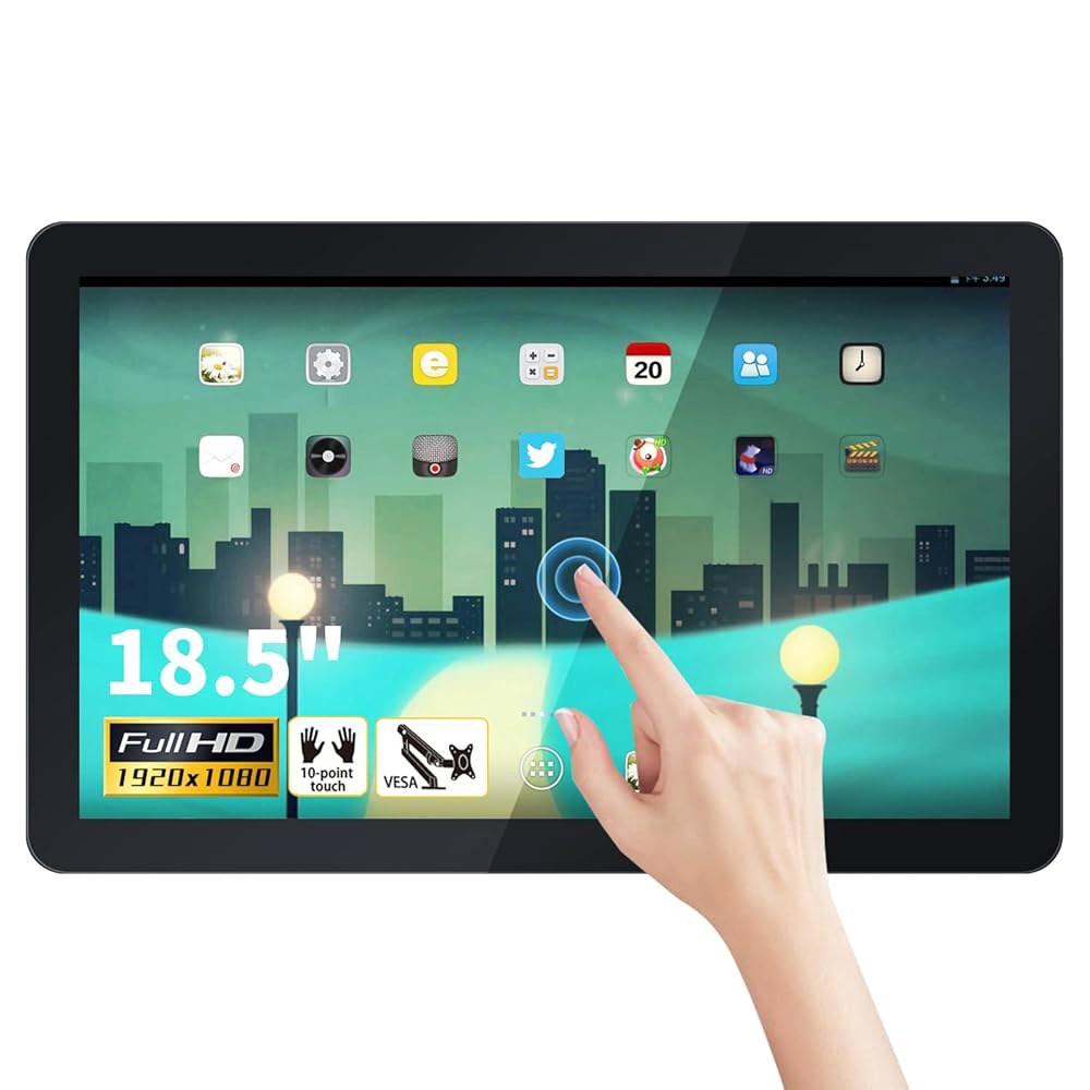 TouchWo 18.5인치 안드로이드 11 터치스크린 및 태블릿, 게임용 16 9 스마트 FHD 내장 회의 32GB 모니터 교실, RAM 스피커, BT, Wi-Fi RK3568 - 상품 이미지